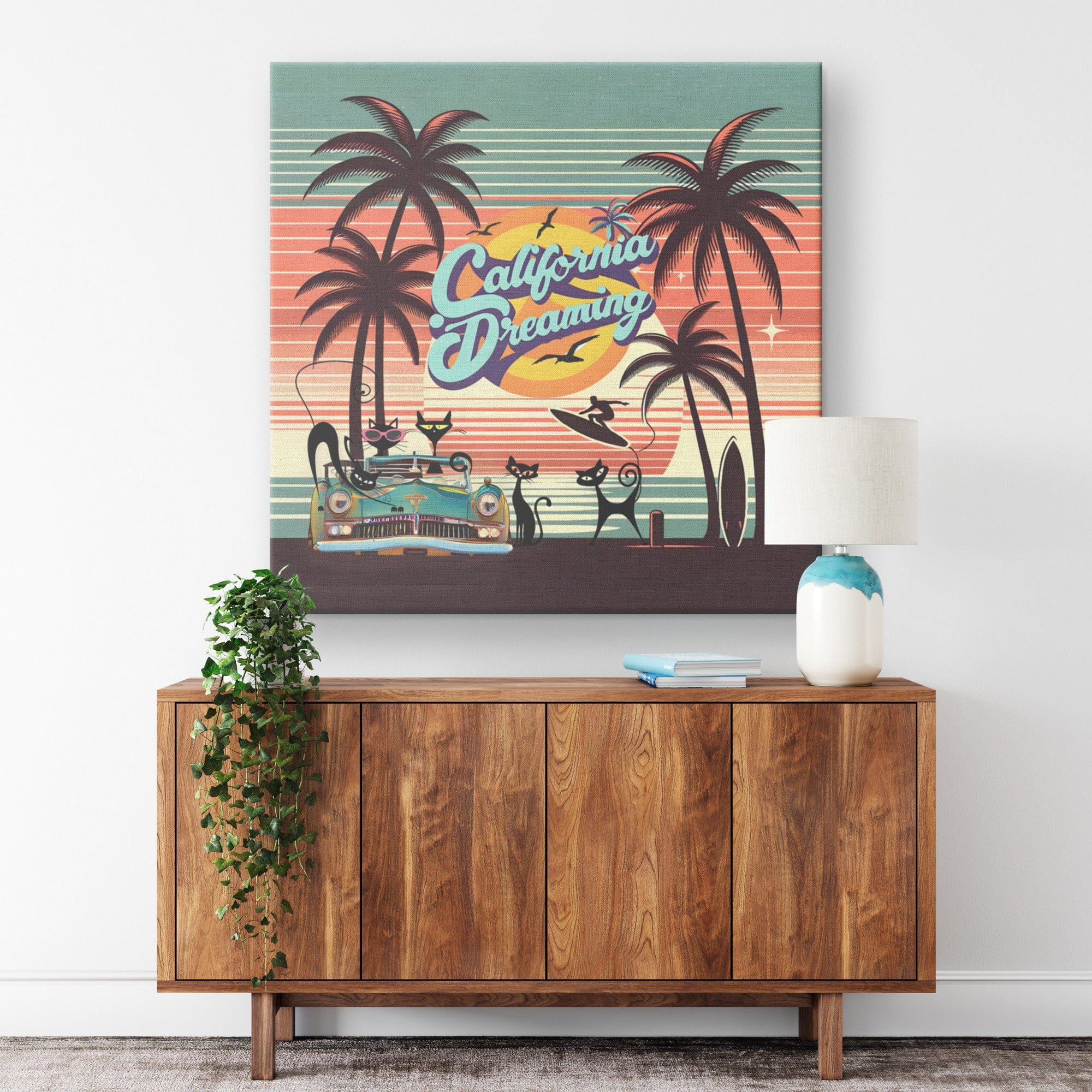 Kate McEnroe New York Beachfront Atomic Cats California Dreaming Retro Vintage West Coast Canvas ArtCanvas Wall Art139002