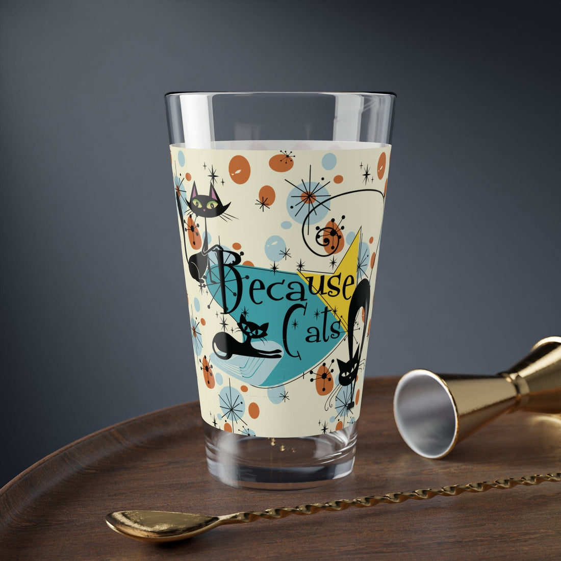 Kate McEnroe New York Because Cats, 50s Atomic Cats Kitschy Mid Century Modern Retro Glassware, Mixing, Shaker, Drinking Glass, MCM Party Drinkware, Cat Mom Gift Mixing Glasses 16oz 25685458490764878862