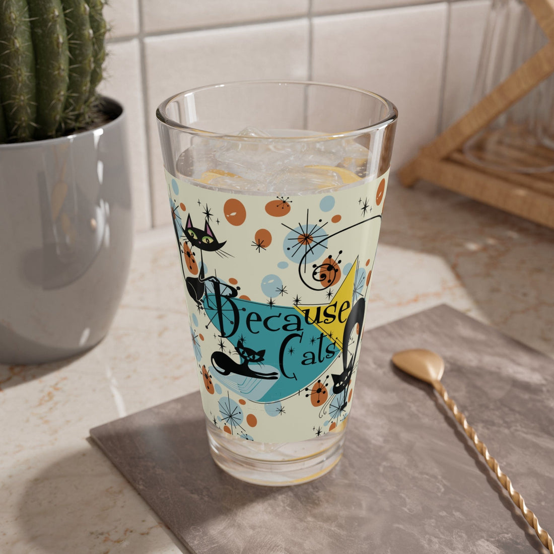 Kate McEnroe New York Because Cats, 50s Atomic Cats Kitschy Mid Century Modern Retro Glassware, Mixing, Shaker, Drinking Glass, MCM Party Drinkware, Cat Mom GiftMixing Glasses25685458490764878862