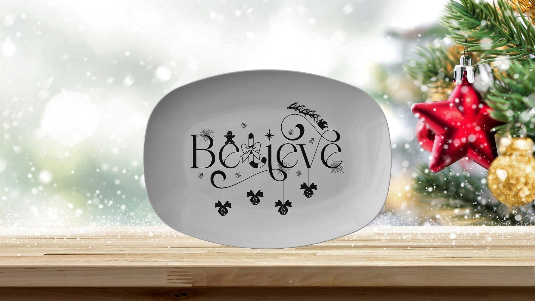 Kate McEnroe New York Believe Christmas Serving Platter B&W Serving Platters 9727