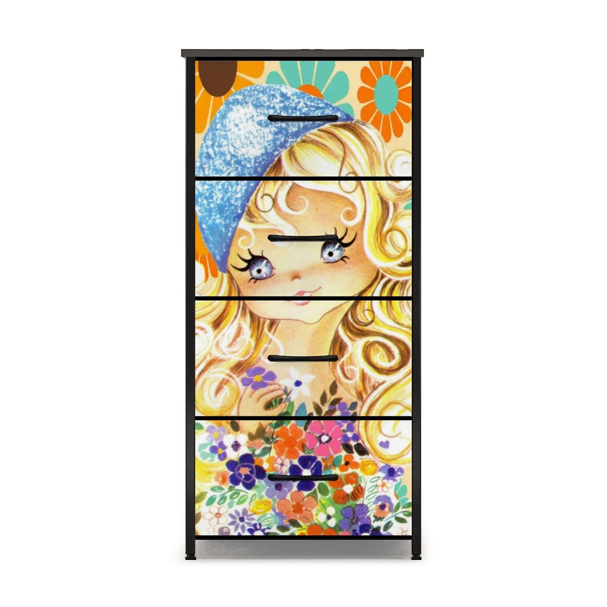 Kate McEnroe New York Big Eyed Girl Retro Vintage Tall Dresser, 70s Kitsch Flower Power Storage ChestDressersei4fTMfDuk