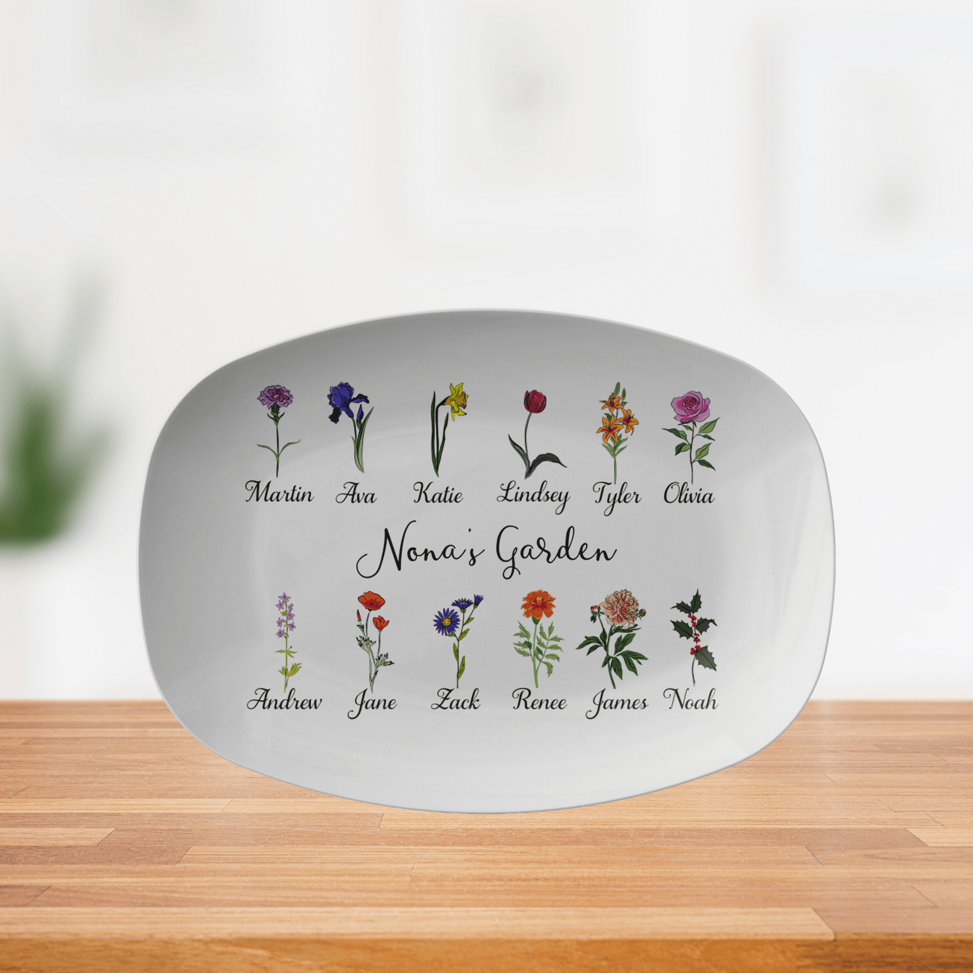 Kate McEnroe New York Birth Month Flower Family Platter Personalized Personalized Platters PP1-BIR-FLO-68