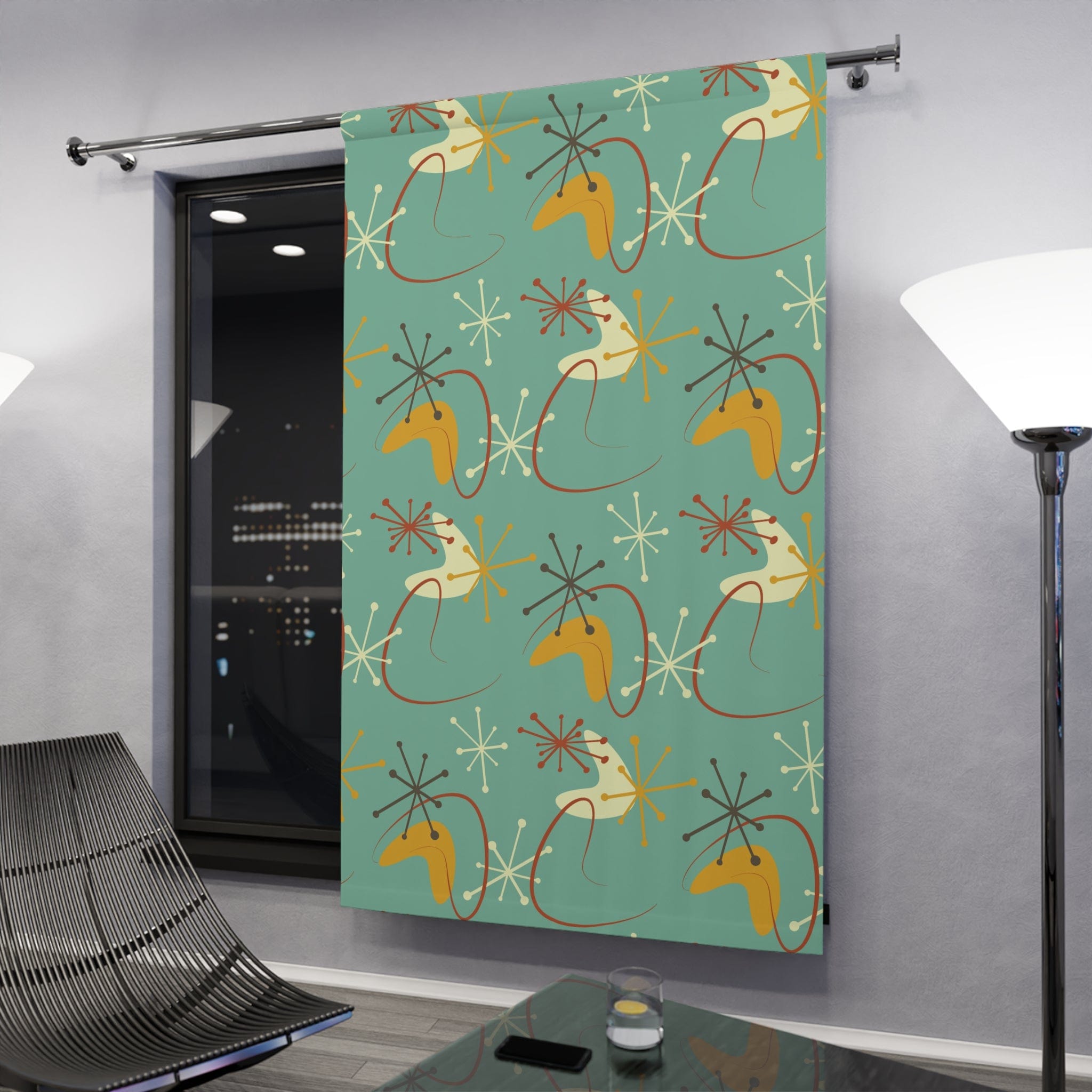 Kate McEnroe New York Blackout or Sheer Window Curtains In Mid Century Modern Atomic Retro 1950s BoomerangWindow CurtainsW30D - GRN - BMG - SH9