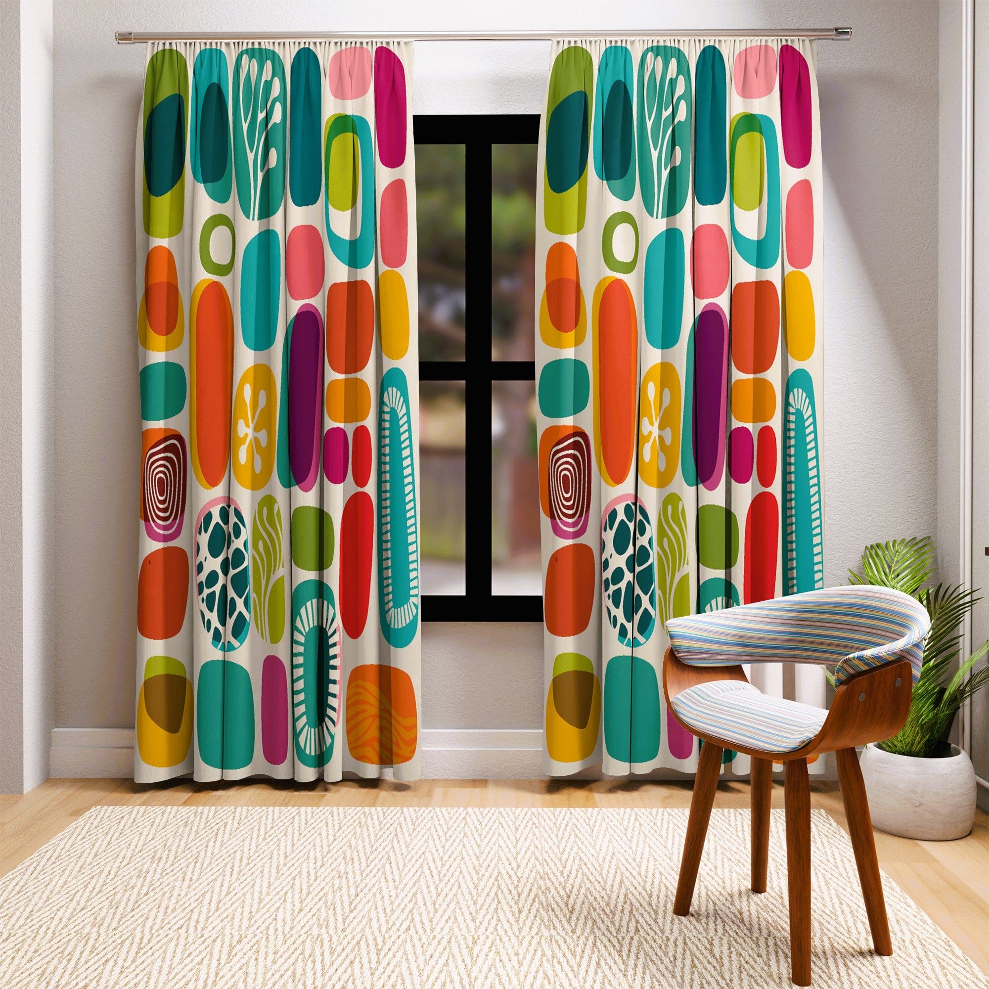 Kate McEnroe New York Blackout &amp; Sheer Window Curtains in Mid Century Modern Boho Retro PrintWindow CurtainsCurtainSheer - 50x84 - DoublePanel - 20220628203035307