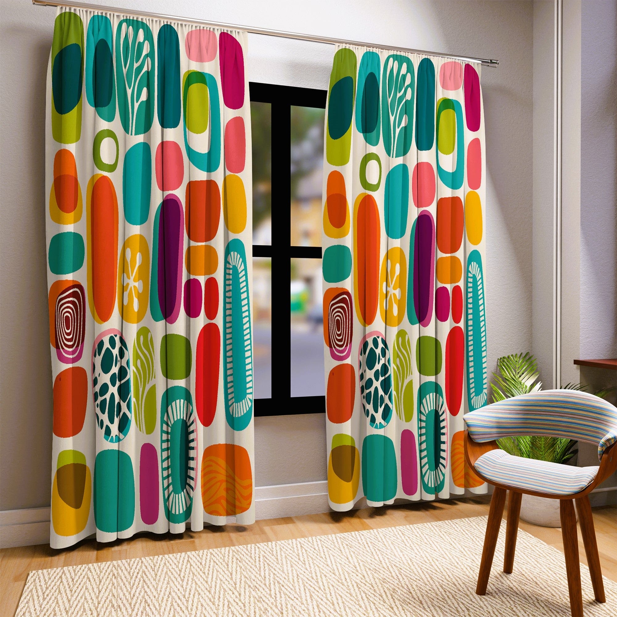 Kate McEnroe New York Blackout &amp; Sheer Window Curtains in Mid Century Modern Boho Retro PrintWindow CurtainsCurtainSheer - 50x84 - SinglePanel - 20220628203035307