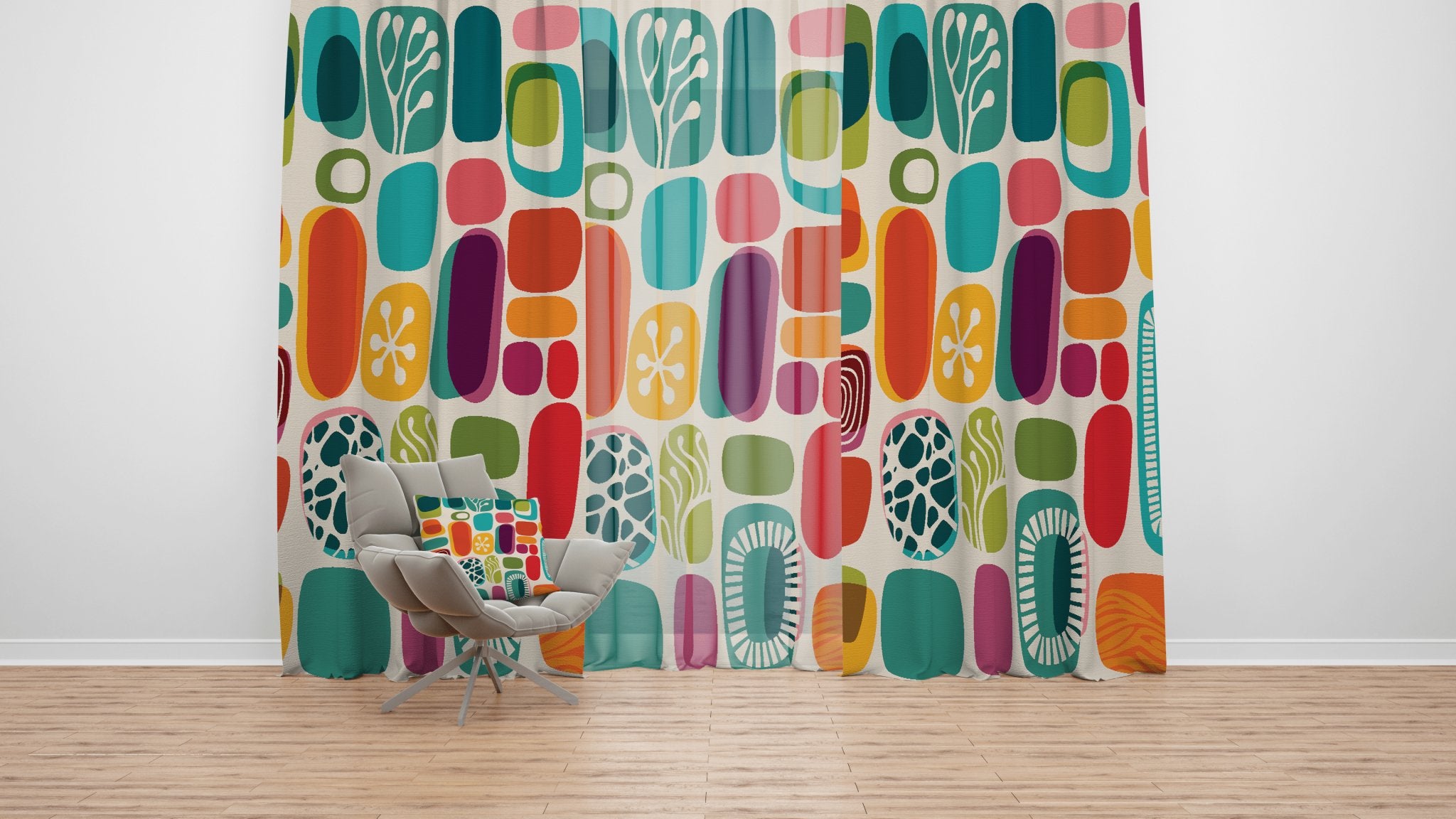 Kate McEnroe New York Blackout &amp; Sheer Window Curtains in Mid Century Modern Boho Retro PrintWindow CurtainsCurtainSheer - 50x84 - SinglePanel - 20220628203035307