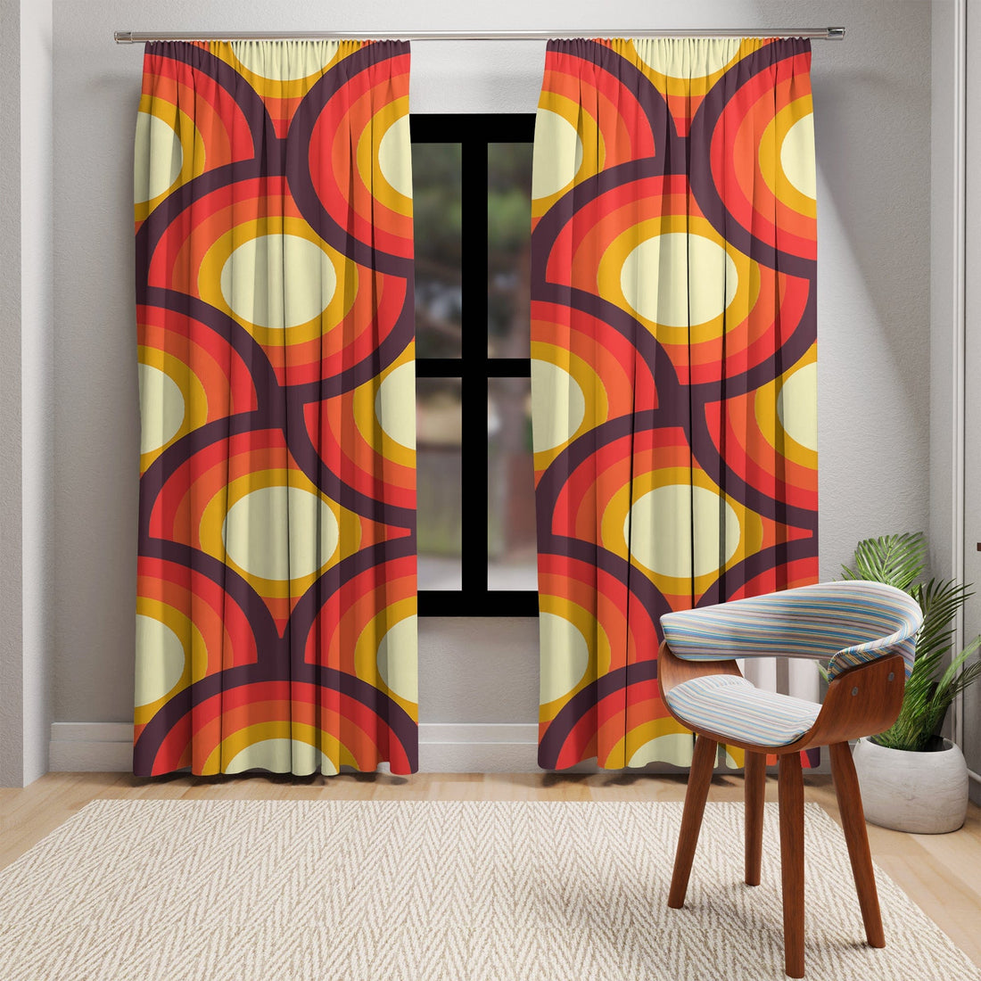 Blackout &amp; Sheer Window Curtains in Mid Century Modern Geometric Circles
