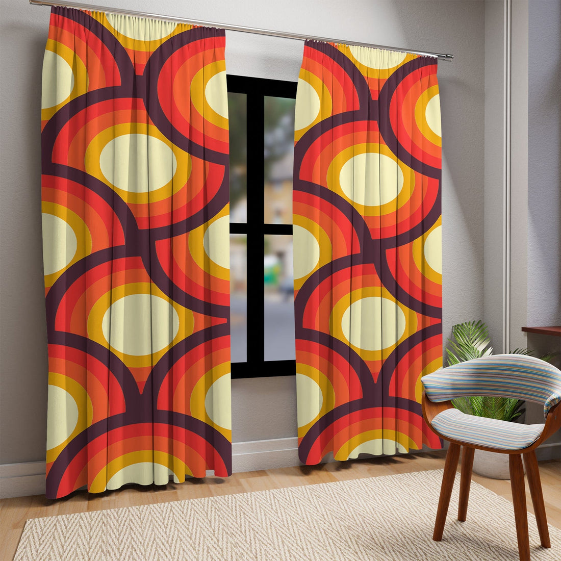 Blackout &amp; Sheer Window Curtains in Mid Century Modern Geometric Circles