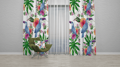 Blackout Window Curtain in Watercolor Toucan Floral Art