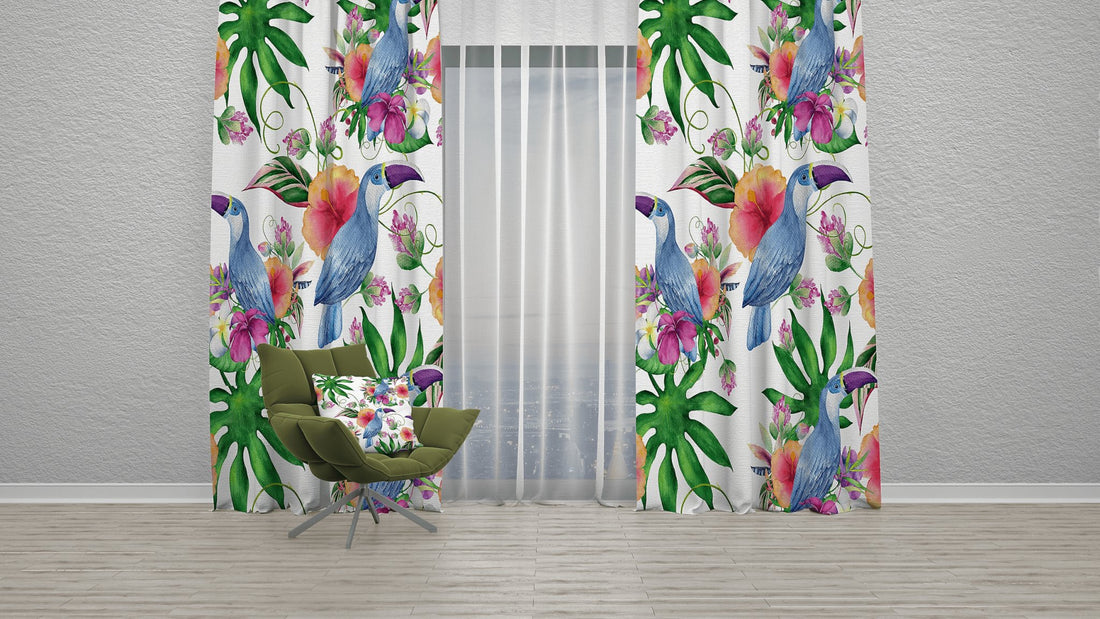 Kate McEnroe New York Blackout Window Curtain in Watercolor Toucan Floral ArtWindow CurtainsCurtainBlackout - 50x84 - DoublePanel - 20220628221318811
