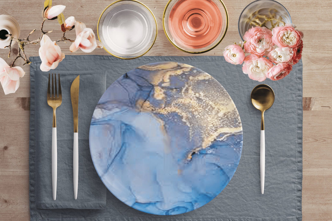 Kate McEnroe New York Blue And Gold Marble Print Dinner PlatePlatesP20 - MAR - BLU - 47S
