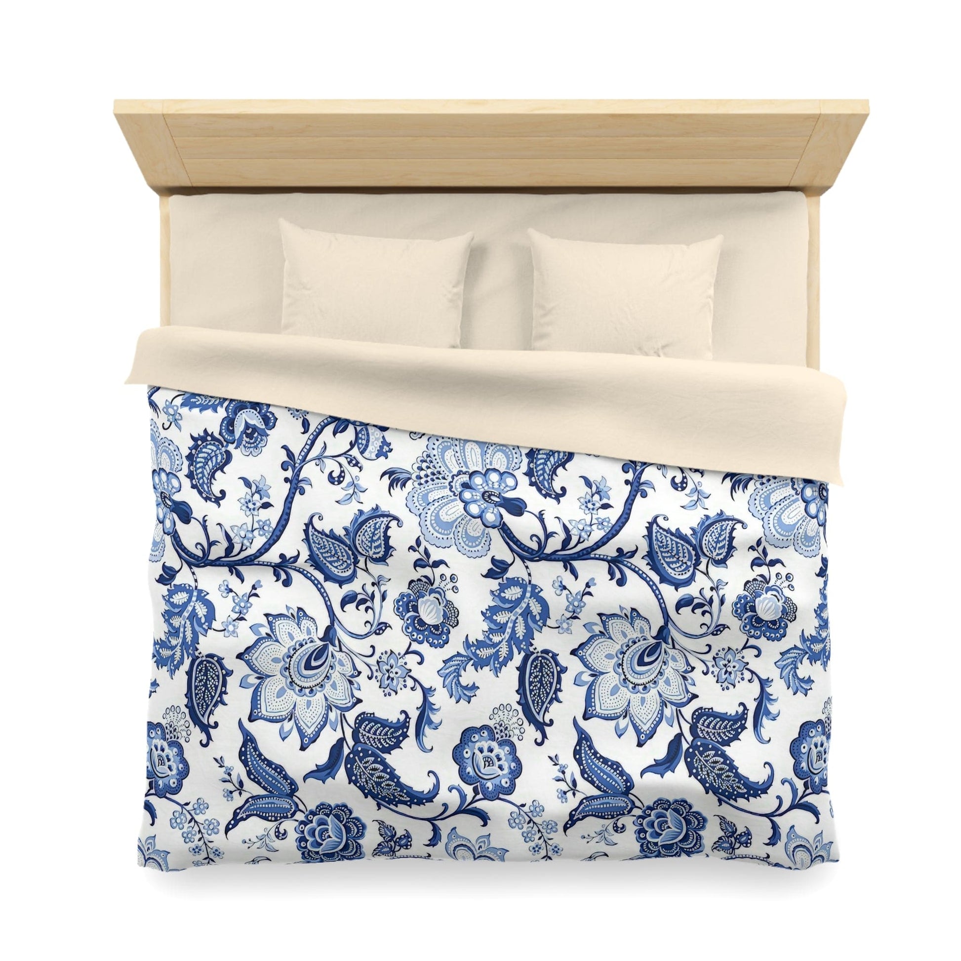 Printify Blue and White Chinoiserie Jacobean Floral Microfiber Duvet Cover, Grandmillenial Bedroom Decor Home Decor