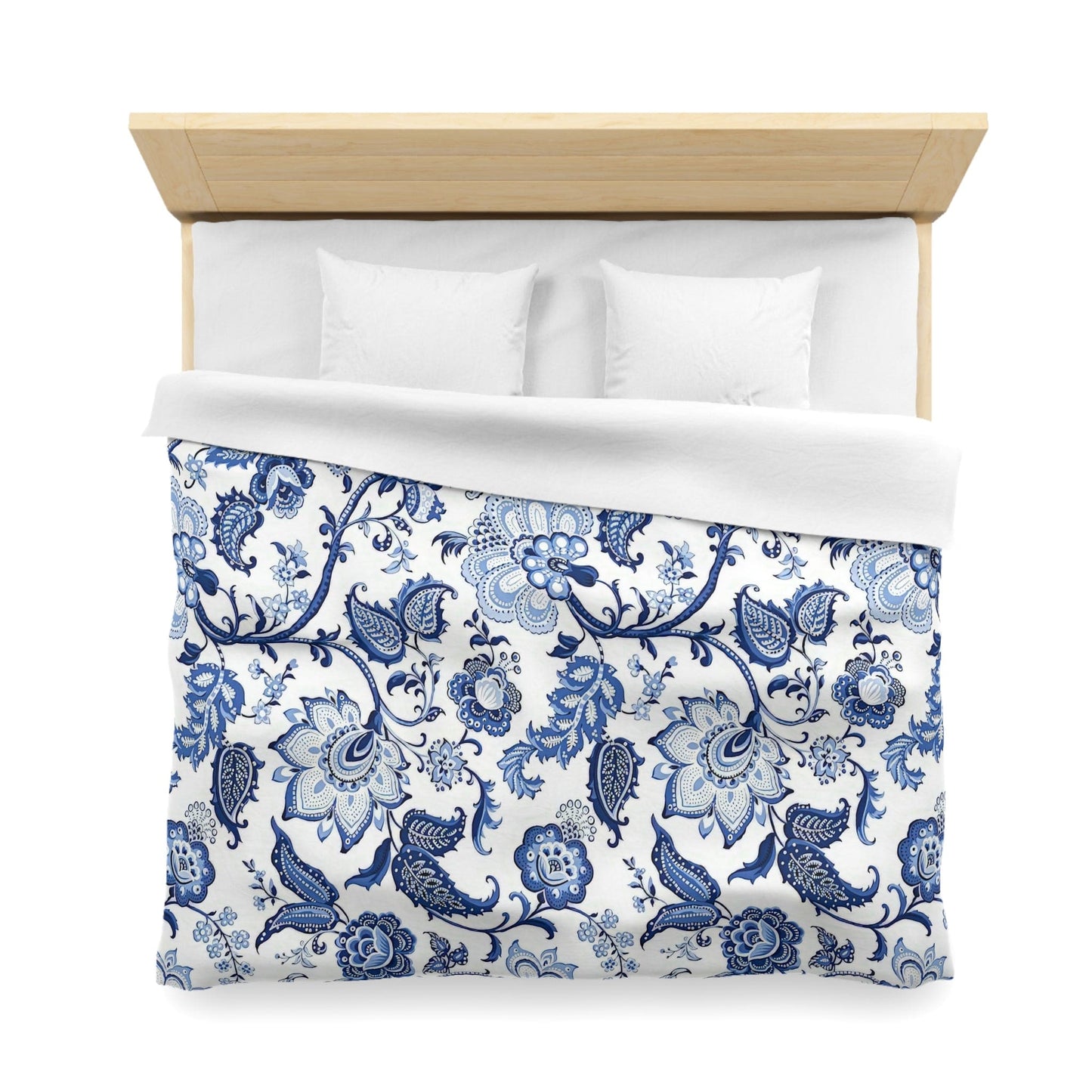 Kate McEnroe New York Blue and White Chinoiserie Jacobean Floral Microfiber Duvet Cover, Grandmillenial Bedroom Decor Duvet Covers