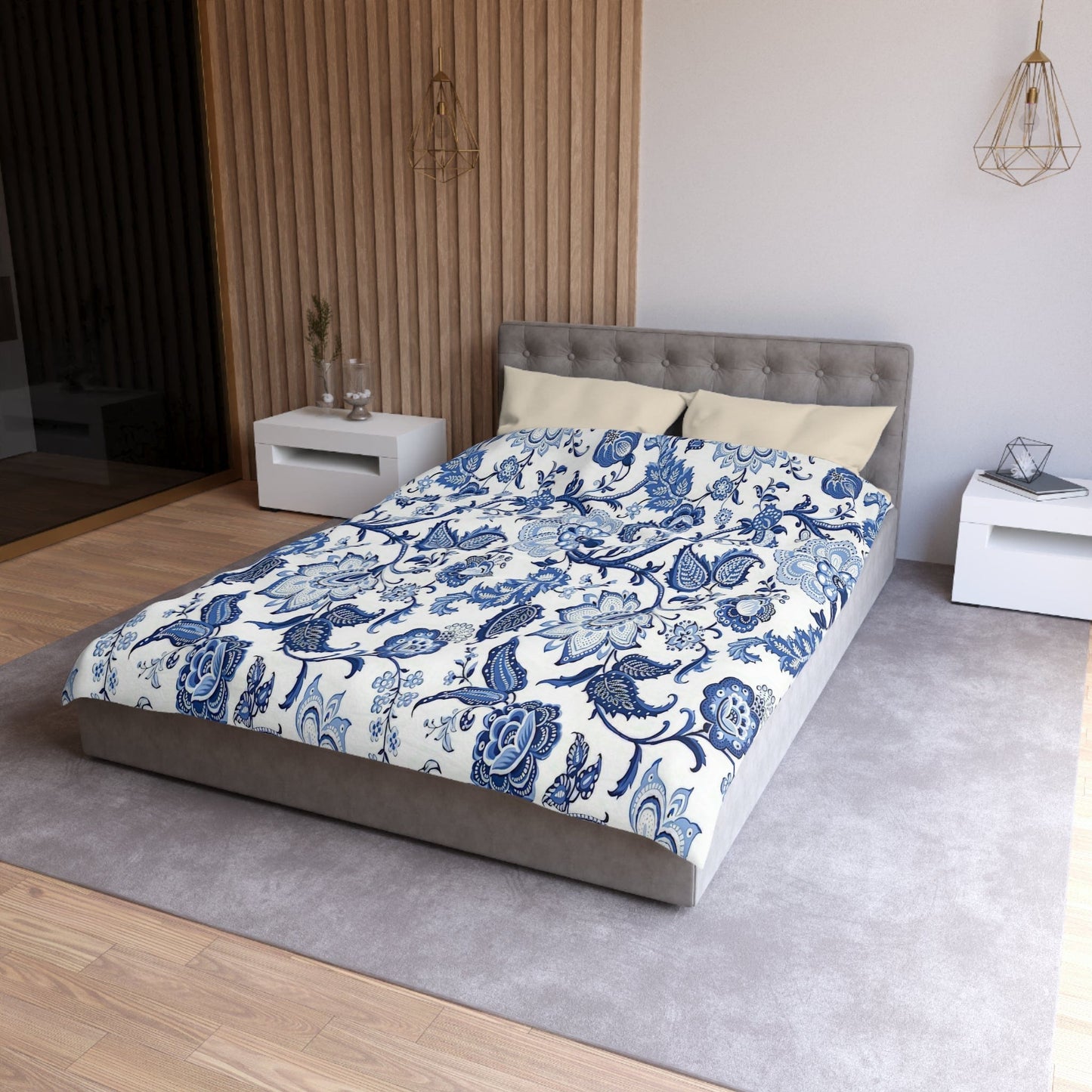 Printify Blue and White Chinoiserie Jacobean Floral Microfiber Duvet Cover, Grandmillenial Bedroom Decor Home Decor Twin / Cream 17048351975784242406