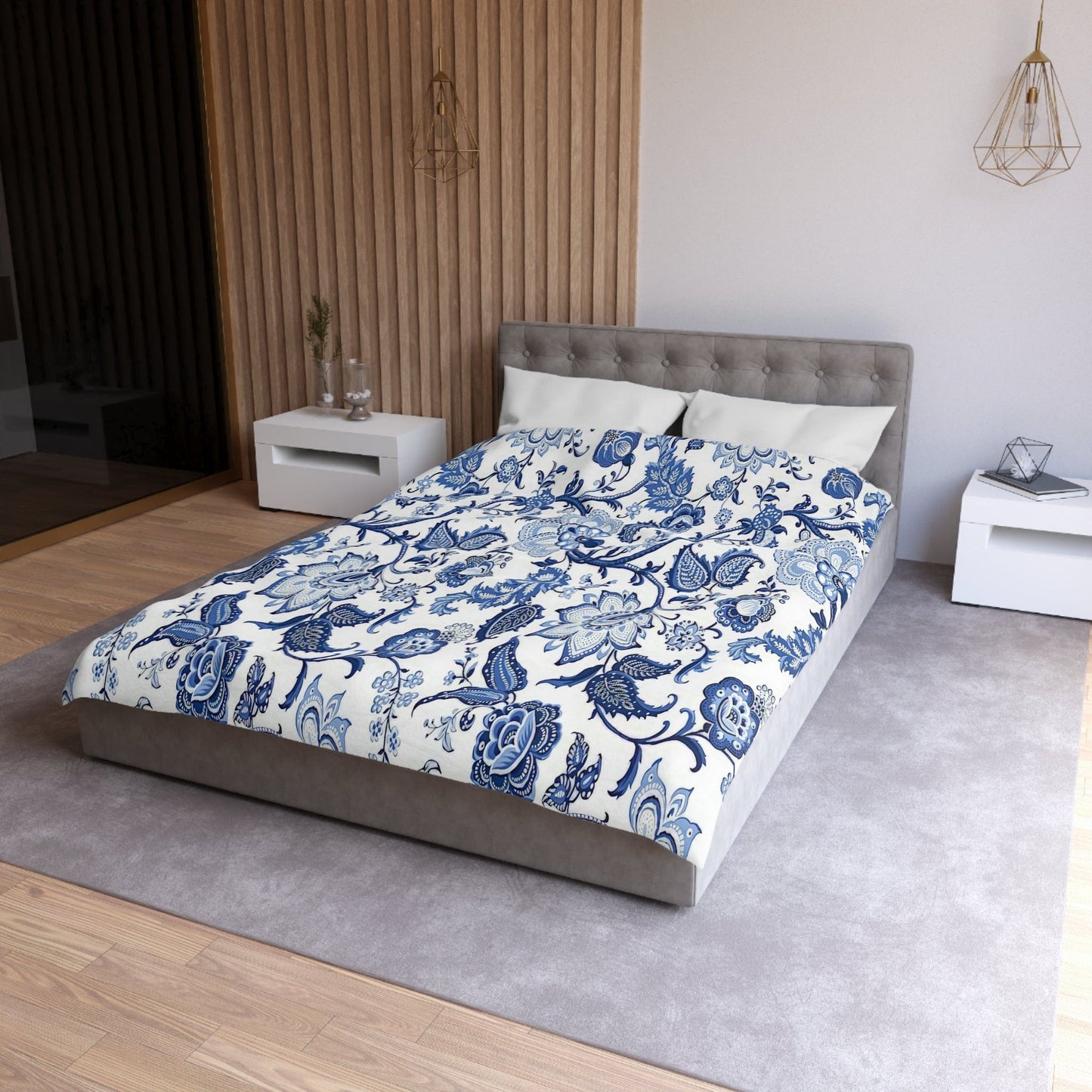 Printify Blue and White Chinoiserie Jacobean Floral Microfiber Duvet Cover, Grandmillenial Bedroom Decor Home Decor Twin / White 66486927358270589840