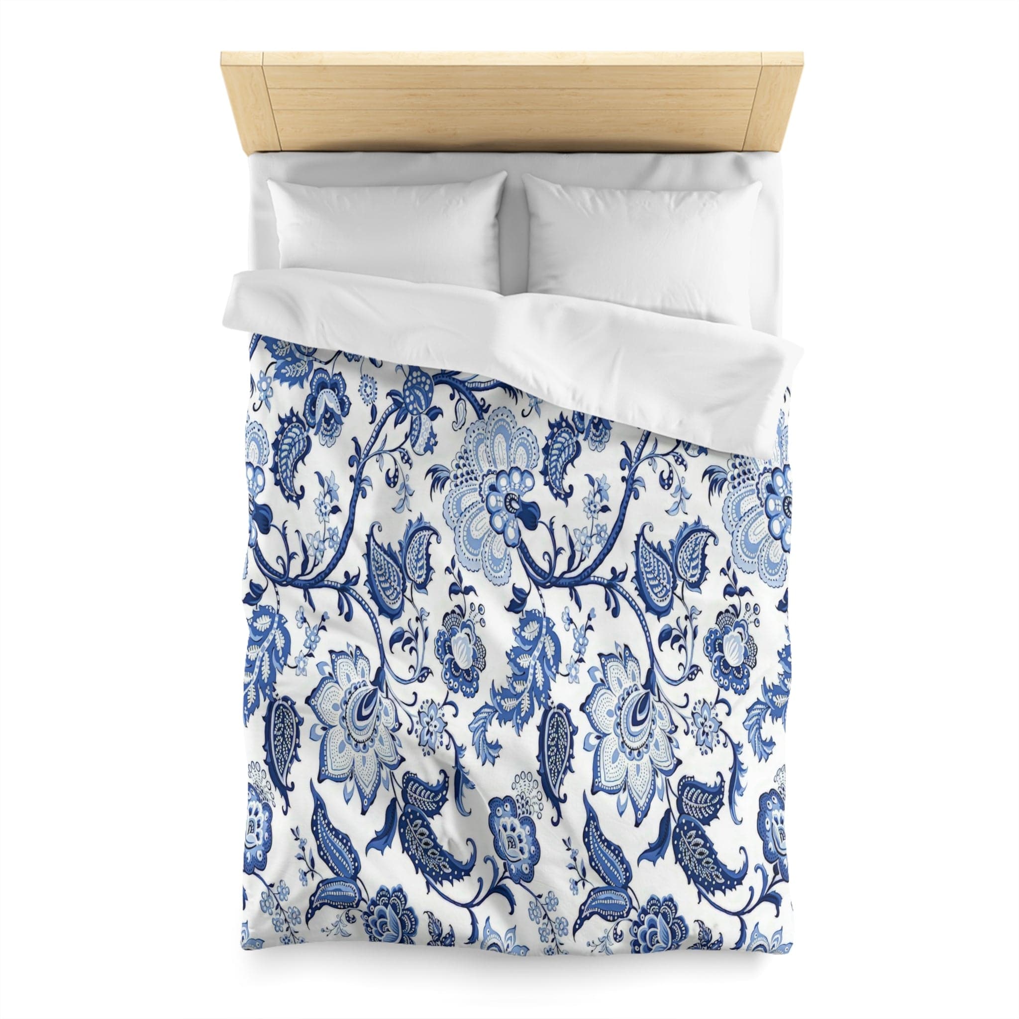 Kate McEnroe New York Blue and White Chinoiserie Jacobean Floral Microfiber Duvet Cover, Grandmillenial Bedroom DecorDuvet Covers19883540189661238814
