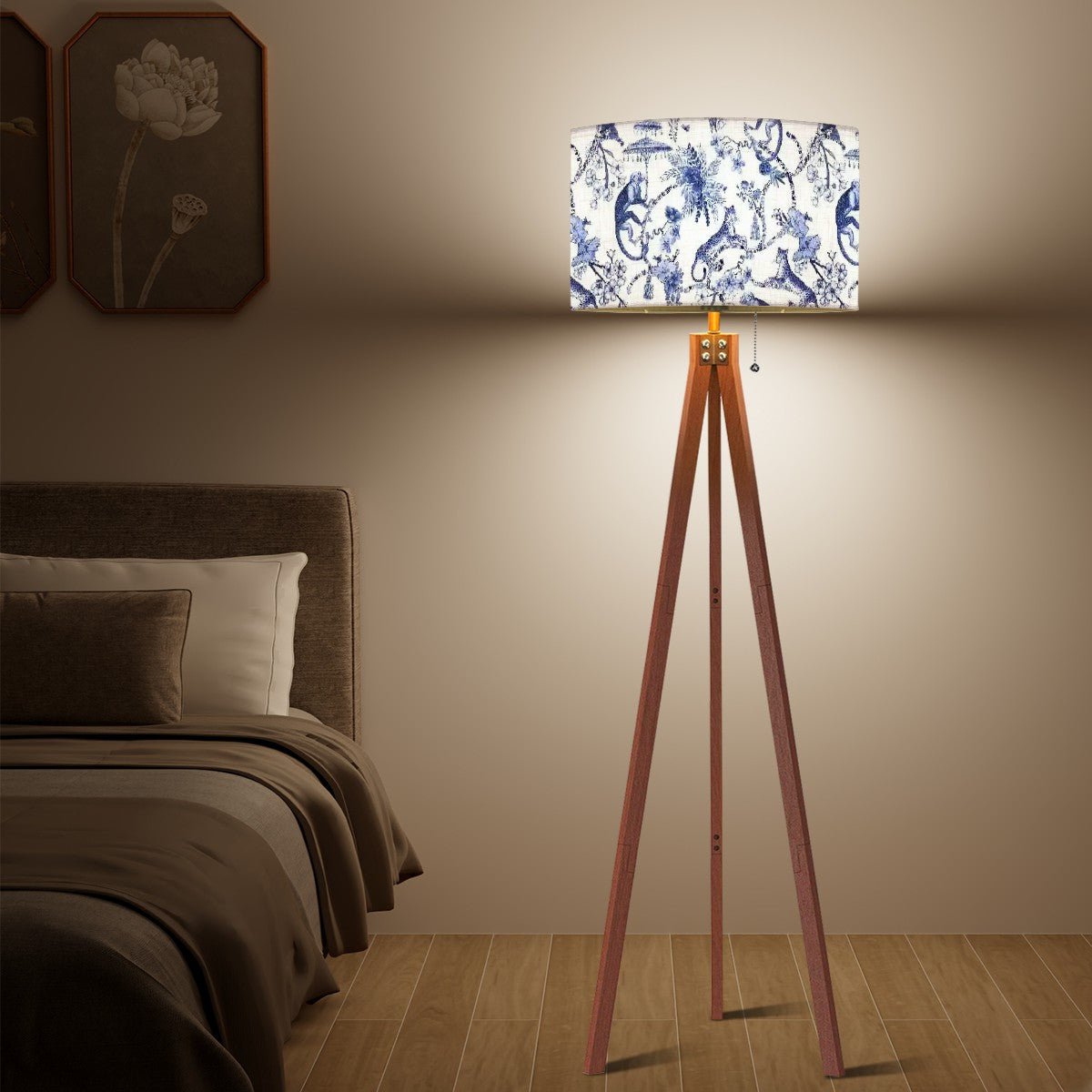 Kate McEnroe New York Blue and White Chinoiserie Monkey Leopard Drum Lamp ShadeLamp ShadespWAHSpvZE5