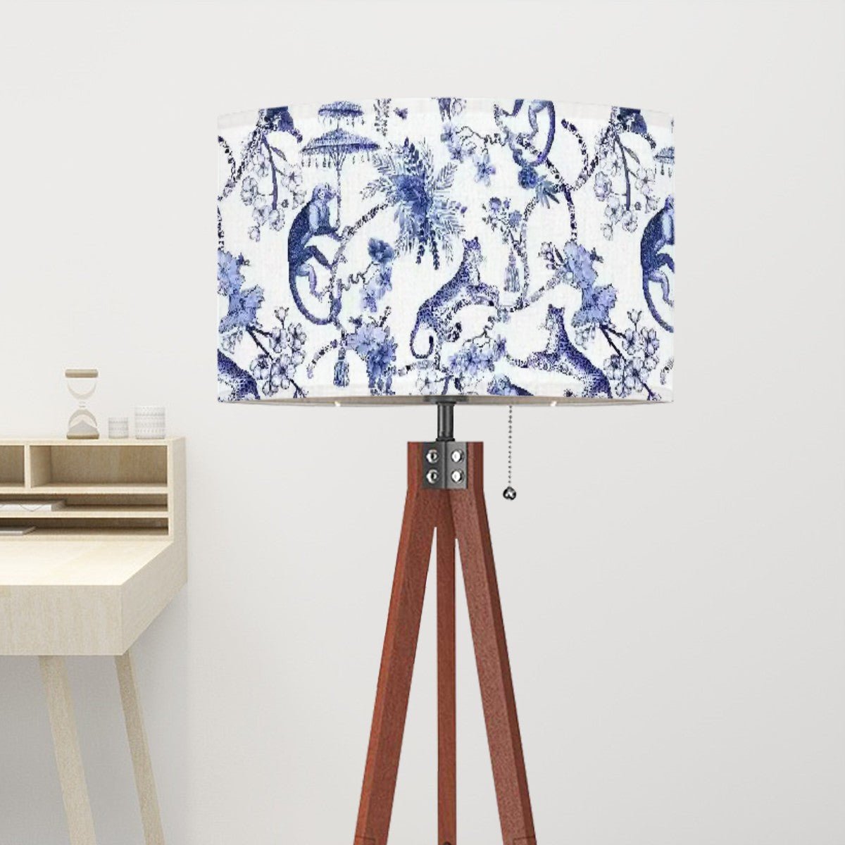 Kate McEnroe New York Blue and White Chinoiserie Monkey Leopard Drum Lamp ShadeLamp ShadespWAHSpvZE5