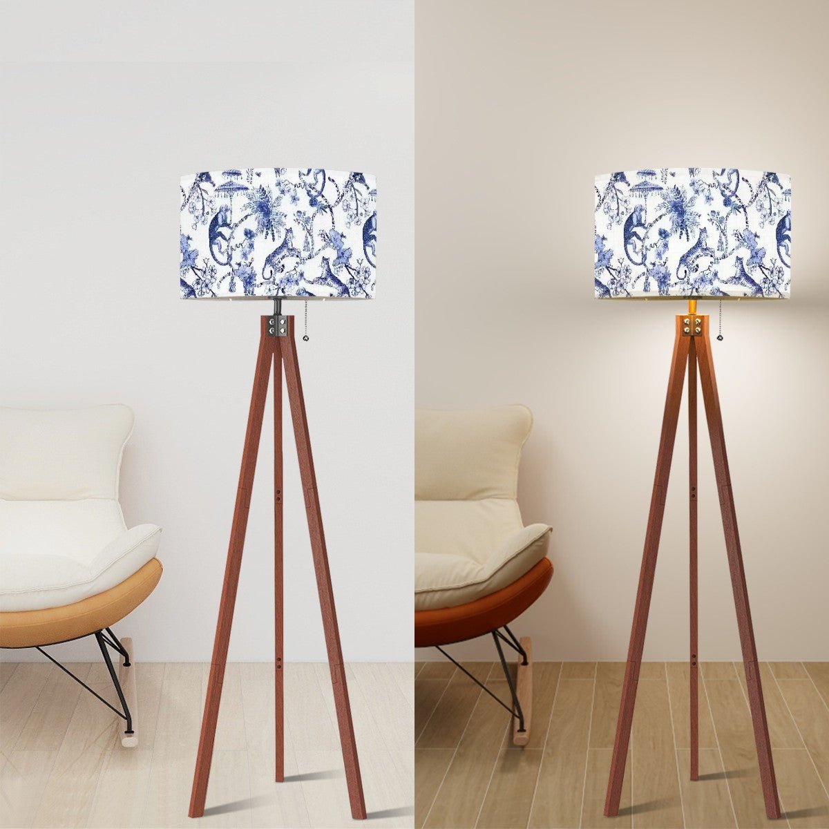 Kate McEnroe New York Blue and White Chinoiserie Monkey Leopard Drum Lamp ShadeLamp ShadespWAHSpvZE5