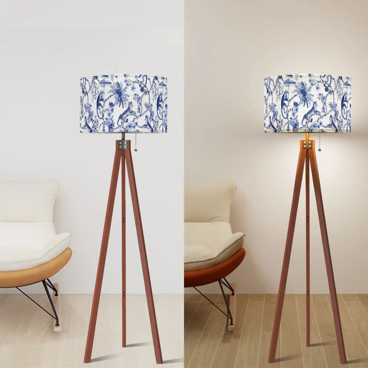 Kate McEnroe New York Blue and White Chinoiserie Monkey Leopard Tripod Floor LampTripod Floor LampsMrVgs9Eny1