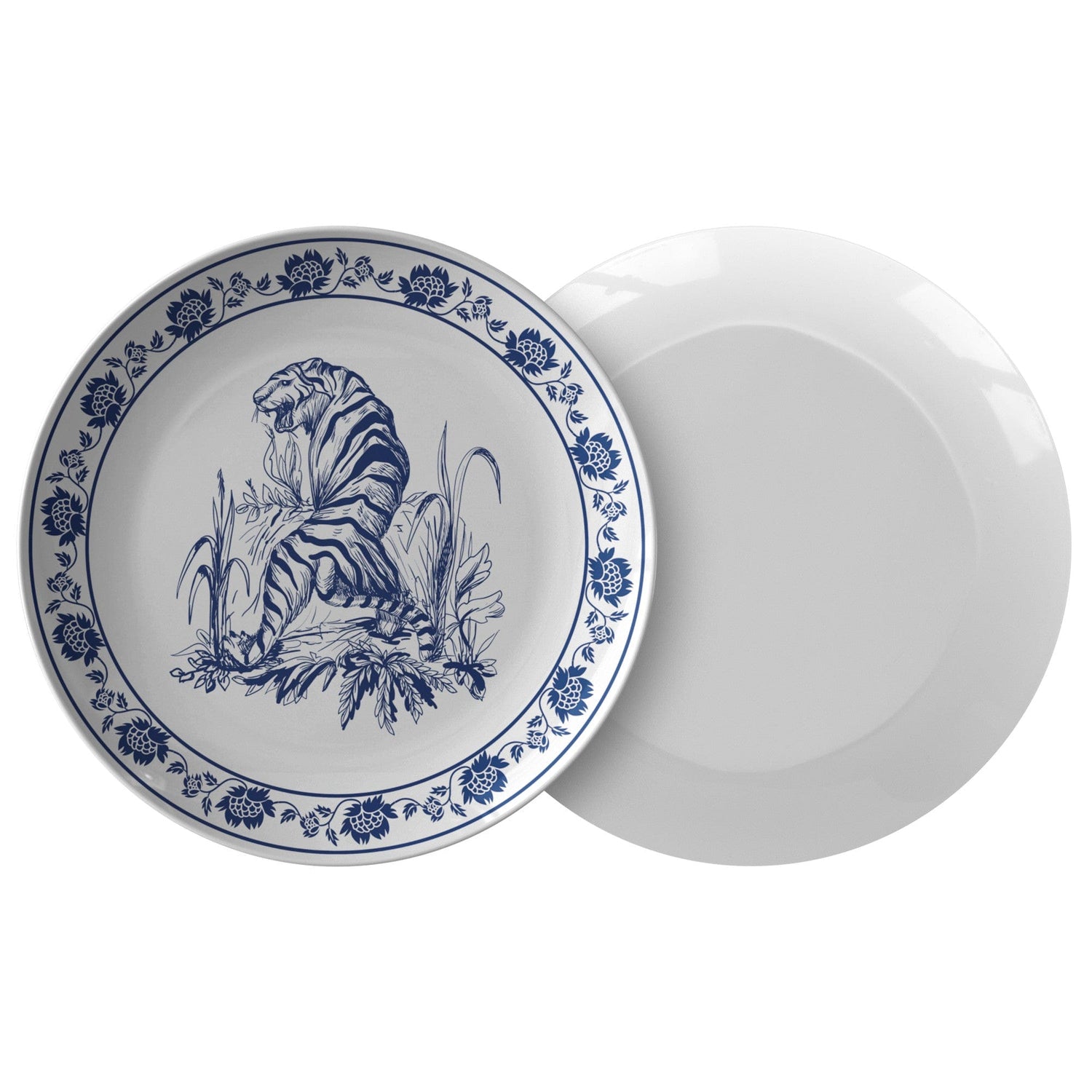 Kate McEnroe New York Blue and White Chinoiserie Tiger Dinner Plate Plates