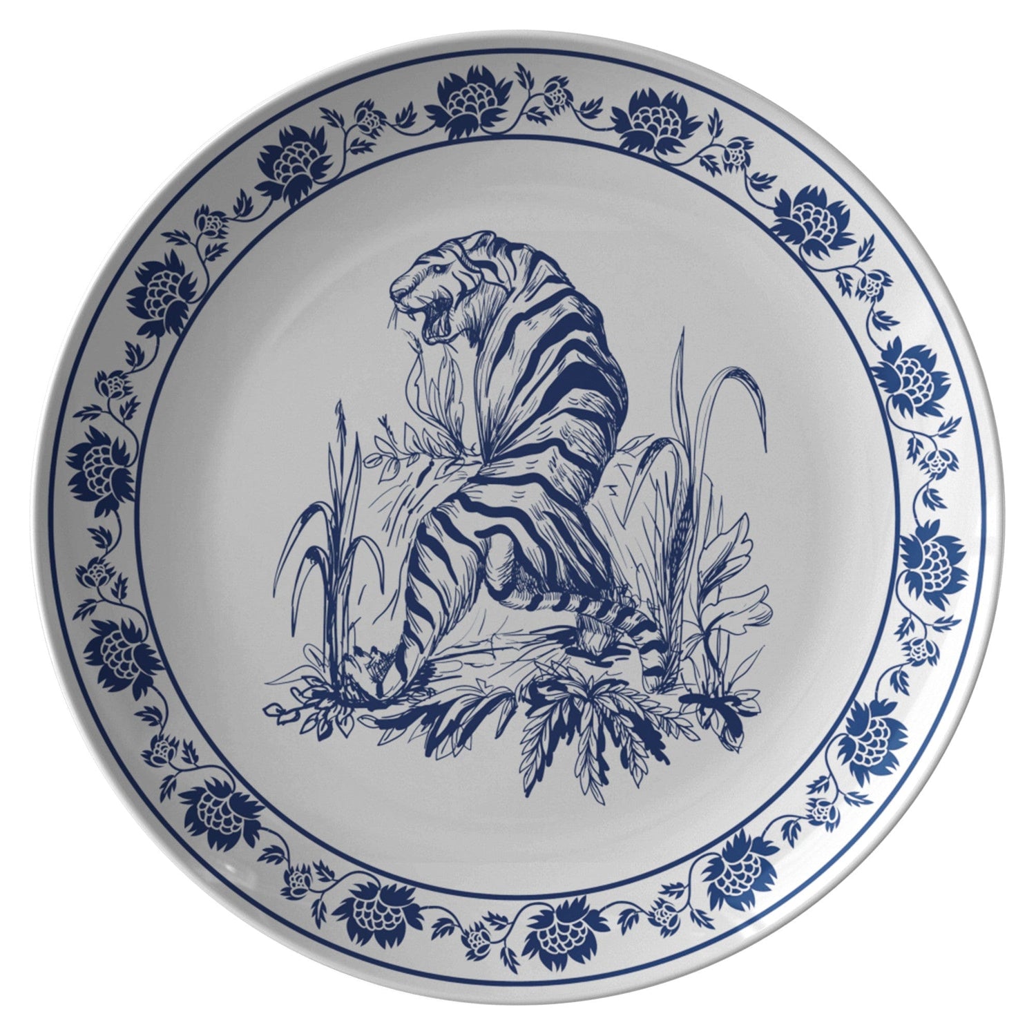 Kate McEnroe New York Blue and White Chinoiserie Tiger Dinner Plate Plates