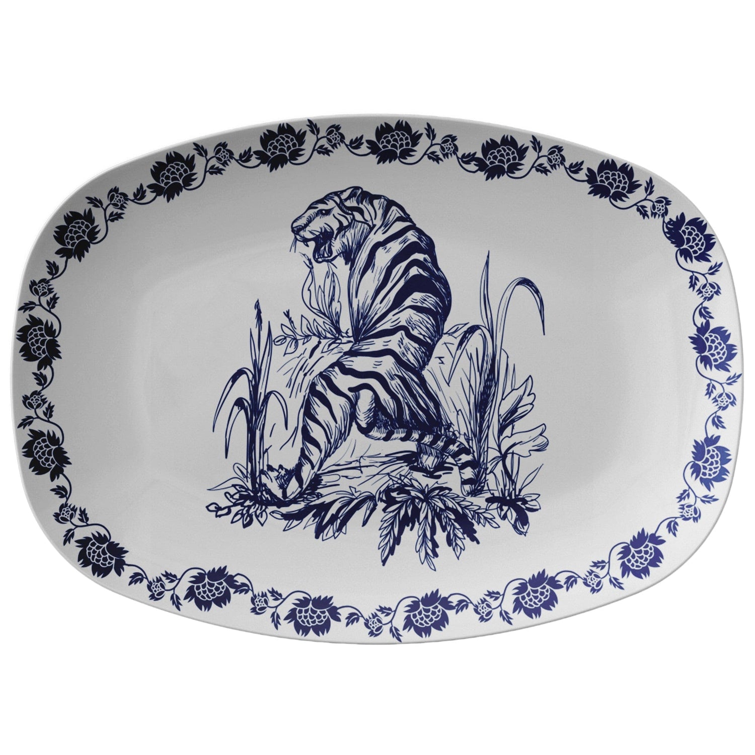 Kate McEnroe New York Blue and White Chinoiserie Tiger Serving PlatterServing PlattersP21 - CHI - TIG - 2