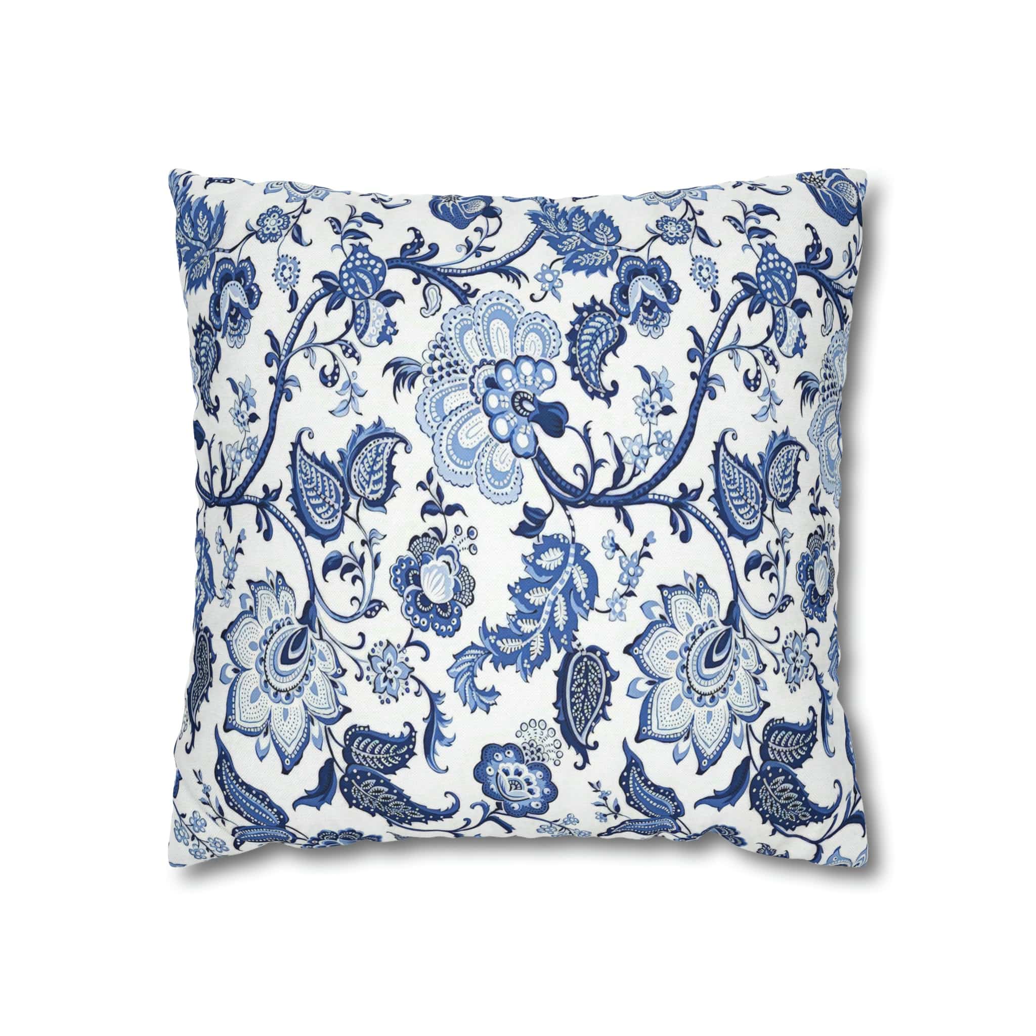 Printify Blue and White Floral Chinoiserie Pillow Cover Home Decor 16&quot; × 16&quot; 32761644701729943054