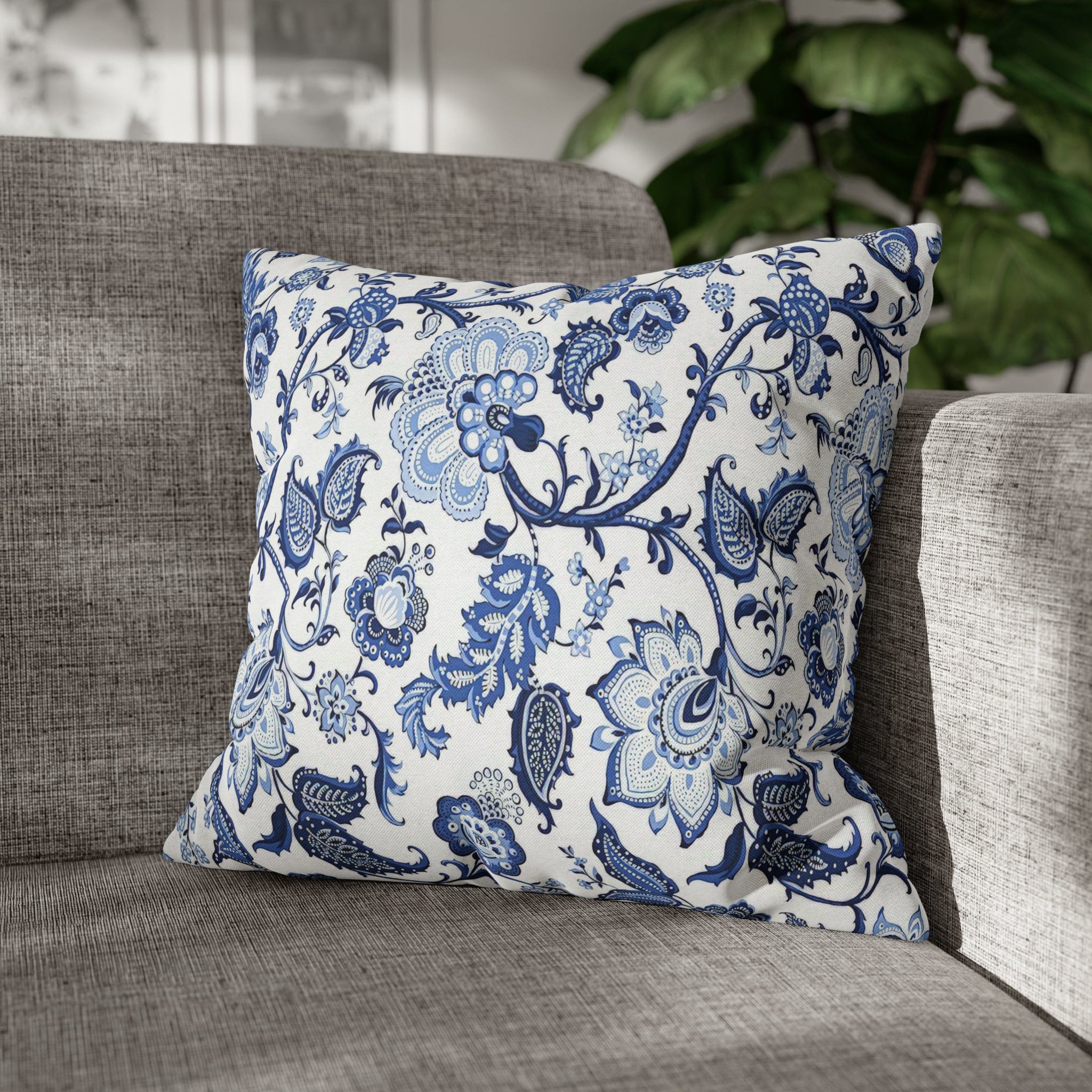 Printify Blue and White Floral Chinoiserie Pillow Cover Home Decor