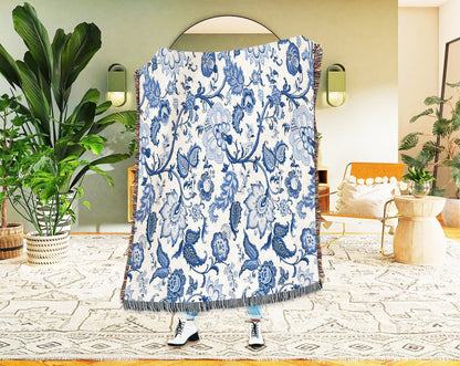 Kate McEnroe New York Blue and White Floral Chinoiserie Woven Blankets Blankets 52x37 inch / Graphics WovenBlanket_52x37-20221118000004202