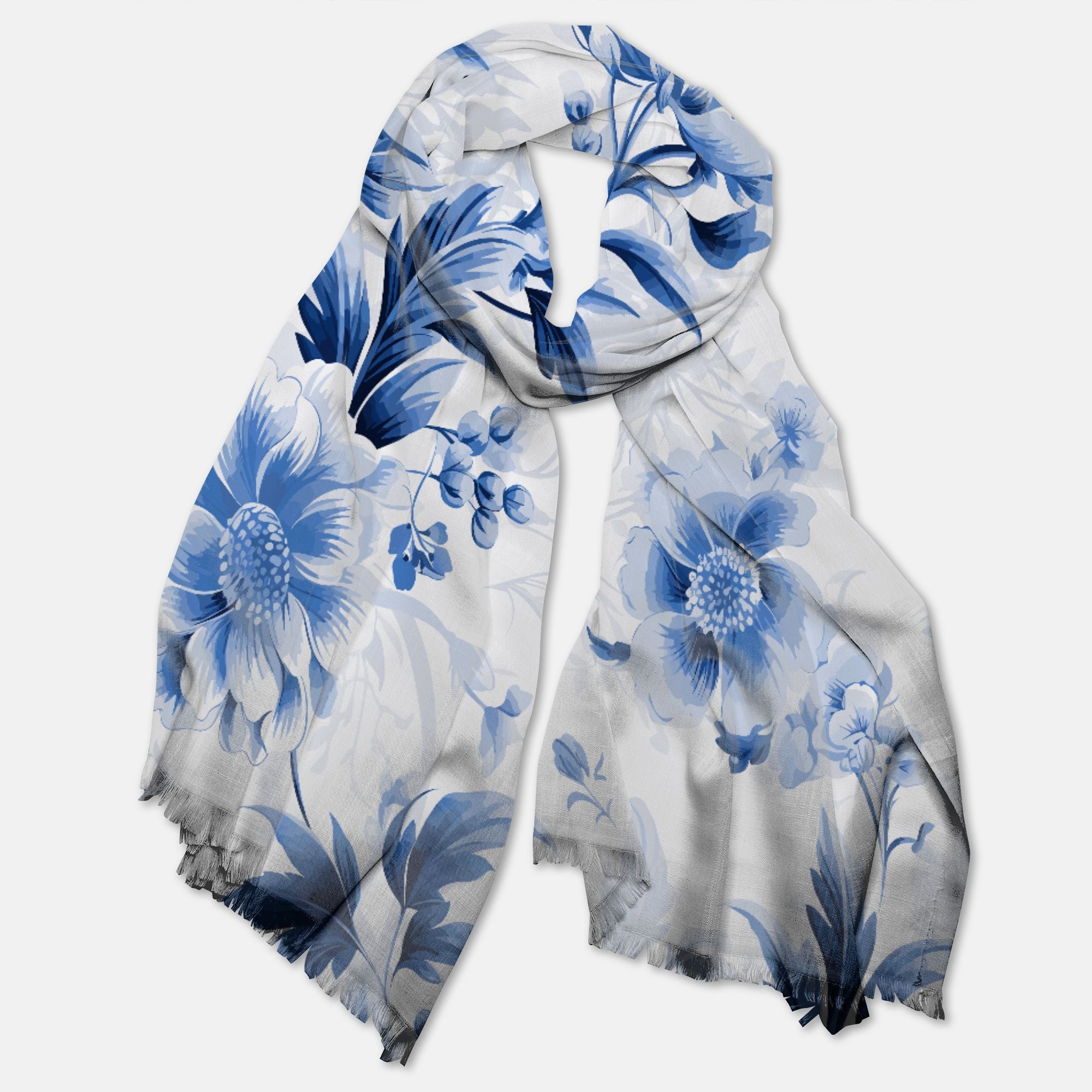 Kate McEnroe New York Blue Blooms Classic Chinoiserie Pashmina ScarfScarves &amp; WrapsPMA48.629607
