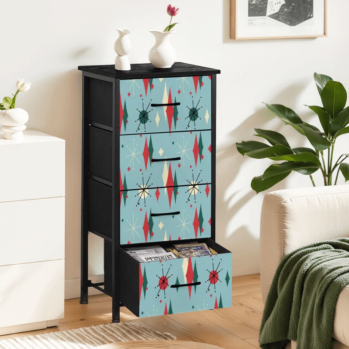 Kate McEnroe New York Blue Franciscan Starburst Mid Century Modern Retro 4 Drawer DresserDressersxC5Euz8cMm
