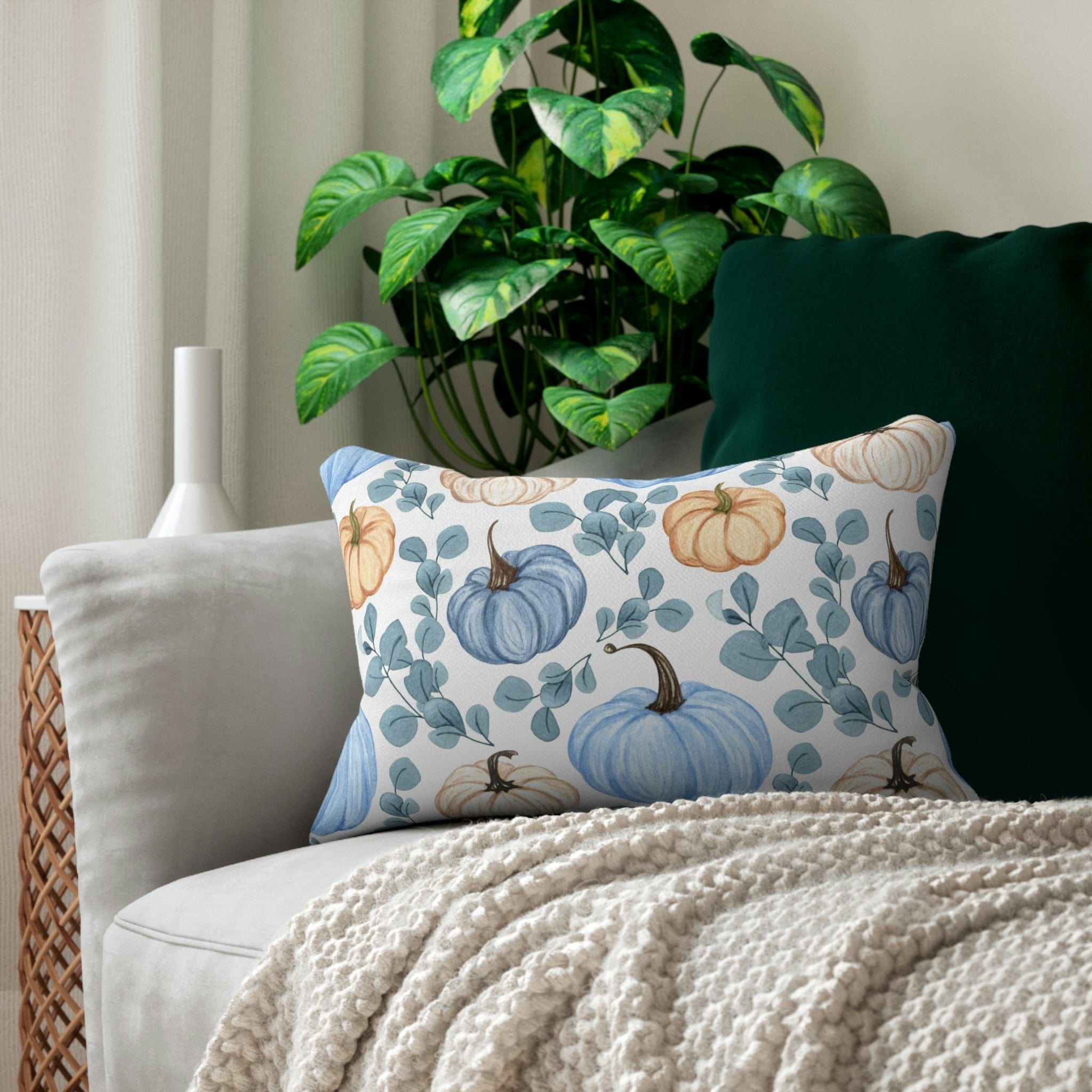 Kate McEnroe New York Blue Pumpkin Fall Lumbar Pillow Lumbar Pillows 20&quot; × 14&quot; 13459754187520550798