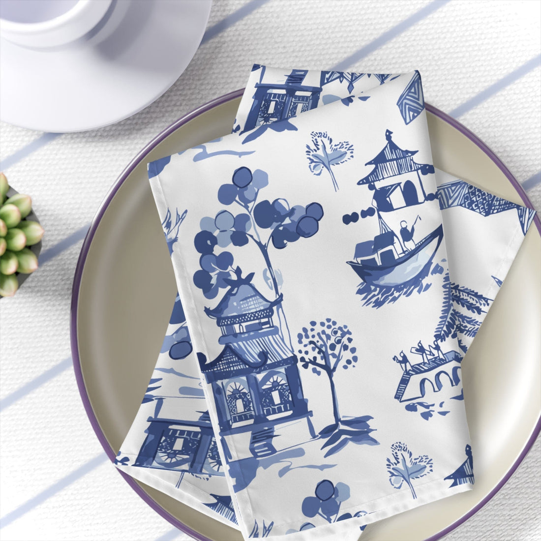 Kate McEnroe New York Blue Willow Chinoiserie Cloth Dinner Napkins, Set of 4, Classic Blue and White Table Linens, Oriental Dining DecorNapkins20595164378749888097