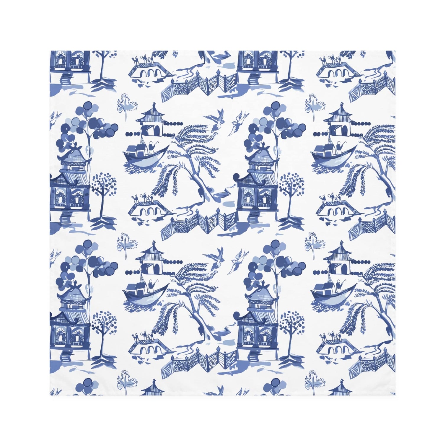 Kate McEnroe New York Blue Willow Chinoiserie Cloth Dinner Napkins, Set of 4, Classic Blue and White Table Linens, Oriental Dining DecorNapkins20595164378749888097