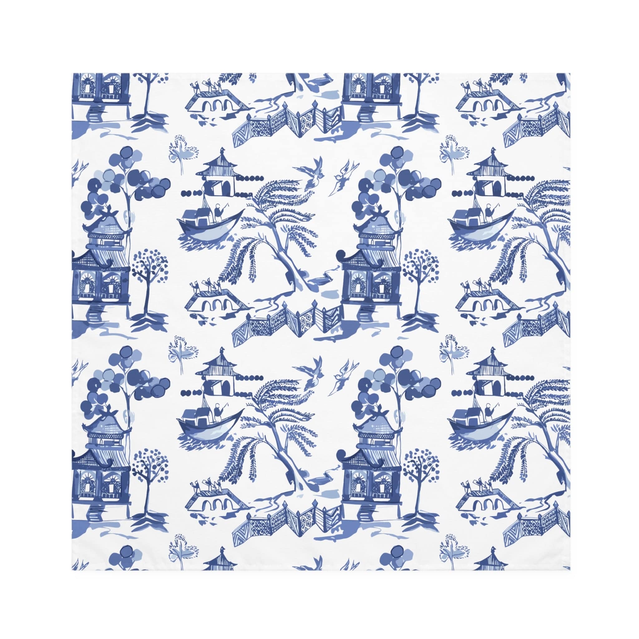 Kate McEnroe New York Blue Willow Chinoiserie Cloth Dinner Napkins, Set of 4, Classic Blue and White Table Linens, Oriental Dining DecorNapkins20595164378749888097