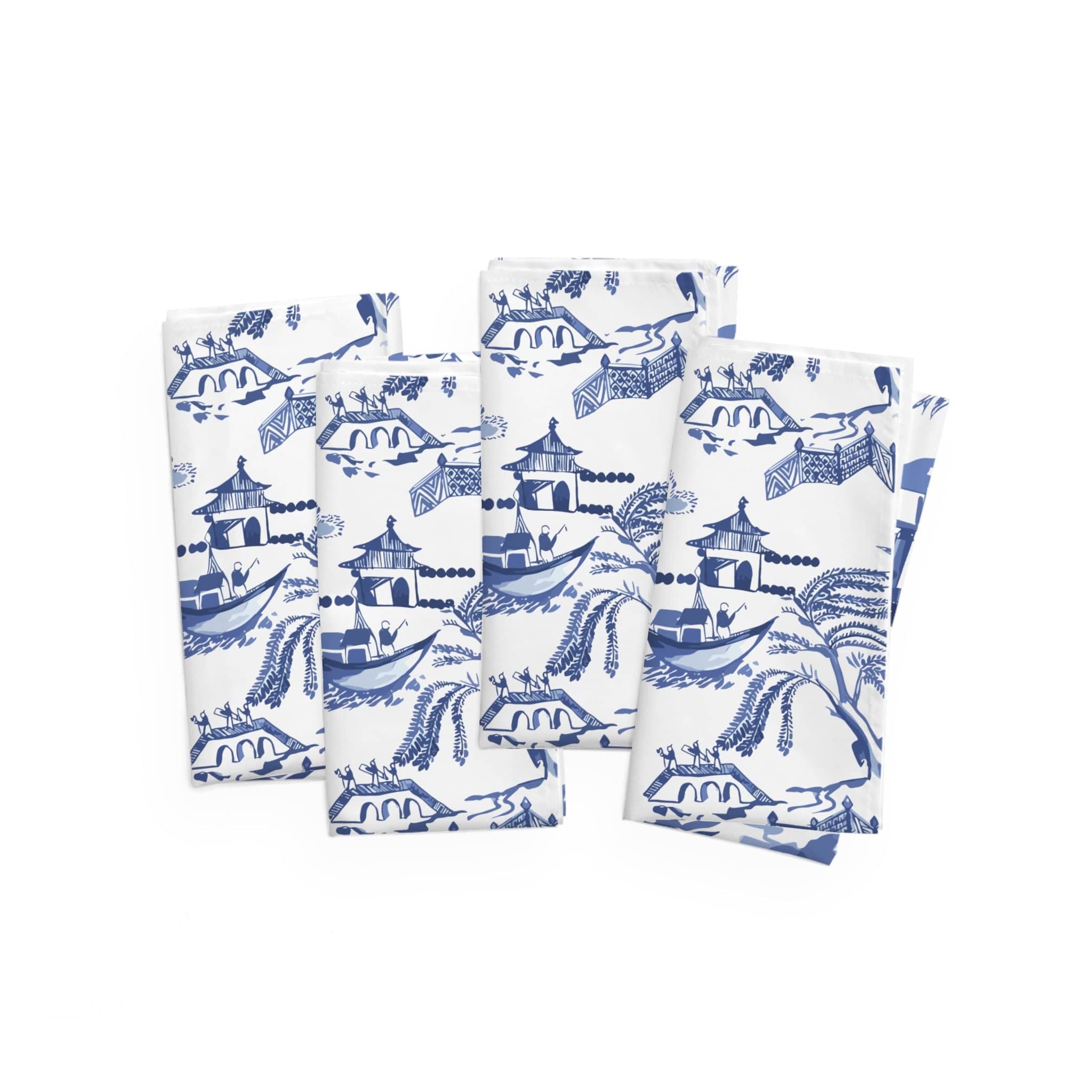 Kate McEnroe New York Blue Willow Chinoiserie Cloth Dinner Napkins, Set of 4, Classic Blue and White Table Linens, Oriental Dining DecorNapkins20595164378749888097