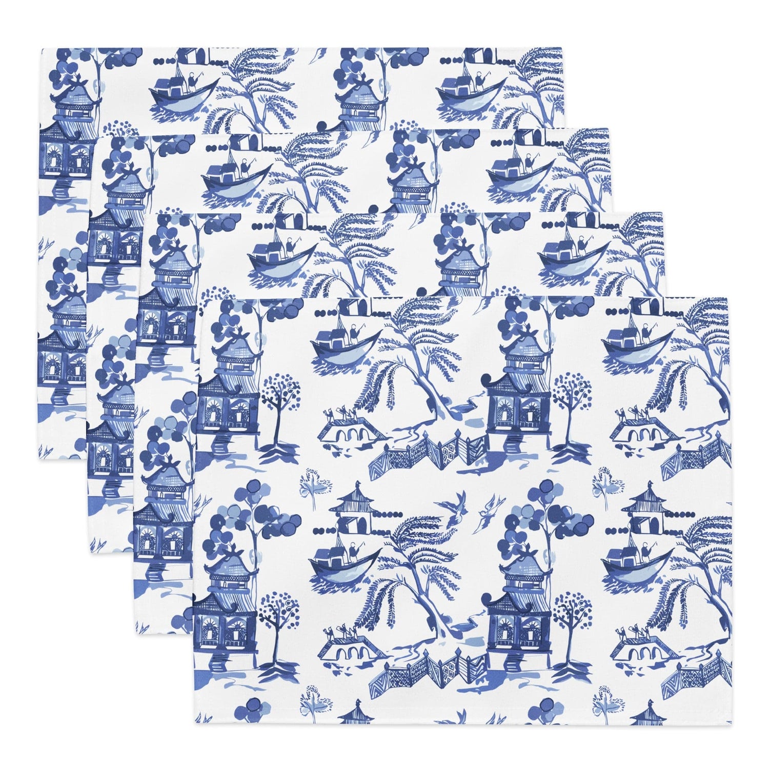 Kate McEnroe New York Blue Willow Chinoiserie Placemats, Set of 4, Classic Blue and White Table Mats, Oriental Dining Decor Placemats 9106838_17484