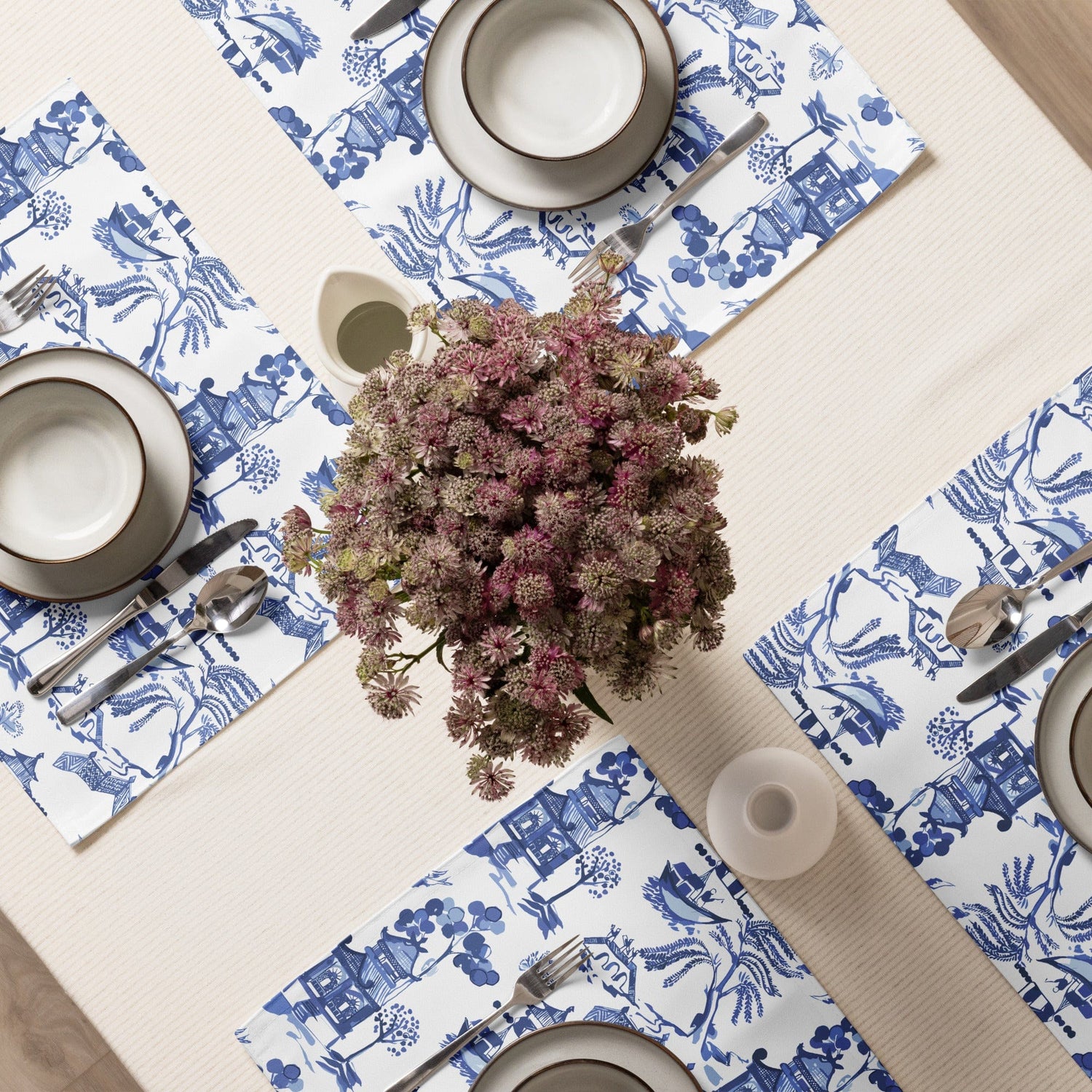 Kate McEnroe New York Blue Willow Chinoiserie Placemats, Set of 4, Classic Blue and White Table Mats, Oriental Dining Decor Placemats 9106838_17484