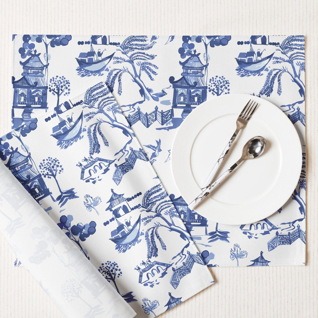Kate McEnroe New York Blue Willow Chinoiserie Placemats, Set of 4, Classic Blue and White Table Mats, Oriental Dining DecorPlacemats9106838_17484