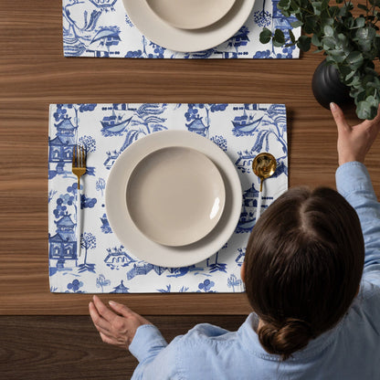 Kate McEnroe New York Blue Willow Chinoiserie Placemats, Set of 4, Classic Blue and White Table Mats, Oriental Dining DecorPlacemats9106838_17484