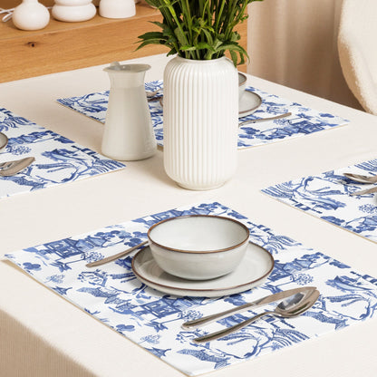 Kate McEnroe New York Blue Willow Chinoiserie Placemats, Set of 4, Classic Blue and White Table Mats, Oriental Dining DecorPlacemats9106838_17484