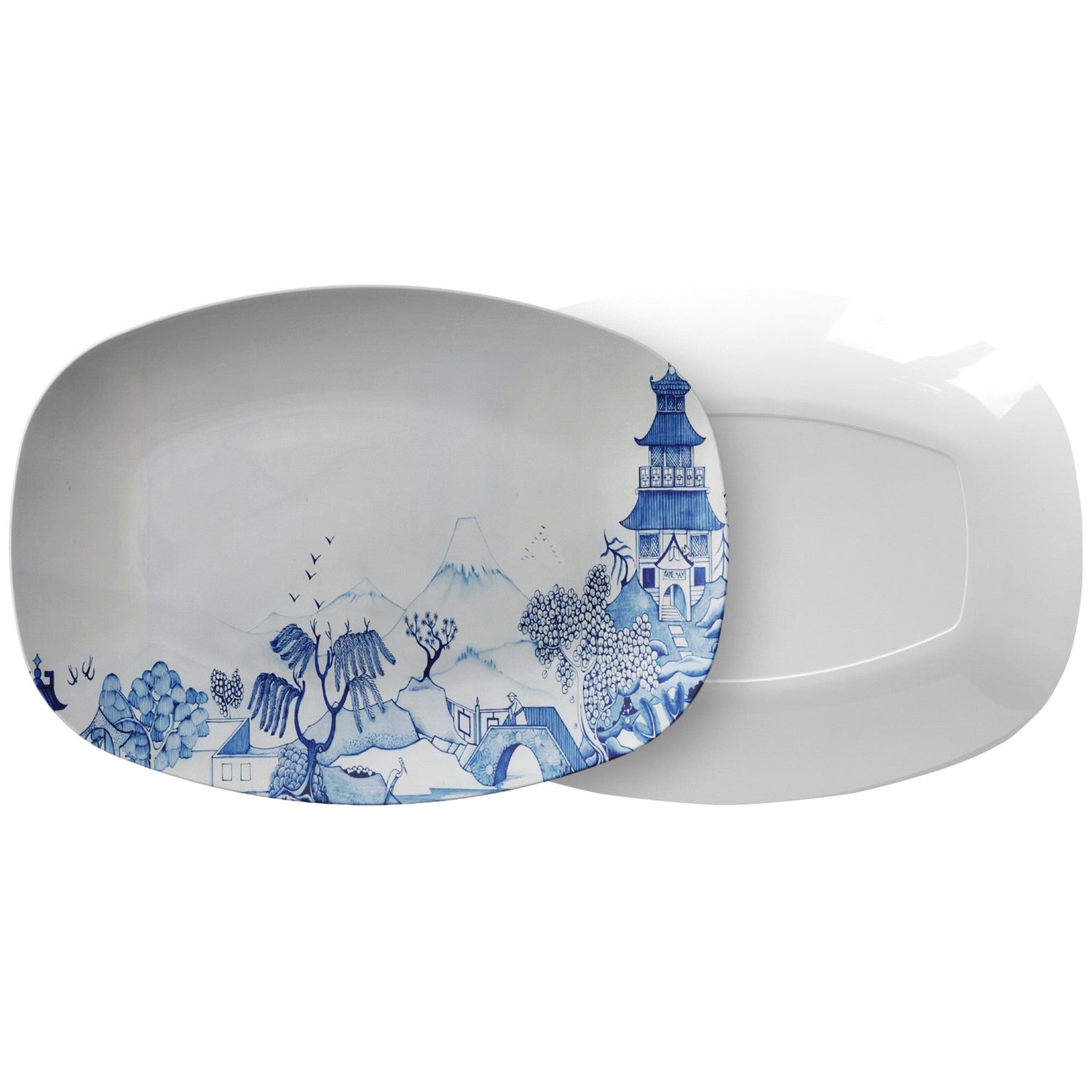 Kate McEnroe New York Blue Willow Chinoiserie Platter, Classic Blue and White Serving DishServing Platters9727