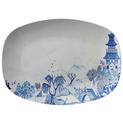 Kate McEnroe New York Blue Willow Chinoiserie Platter, Classic Blue and White Serving DishServing Platters9727