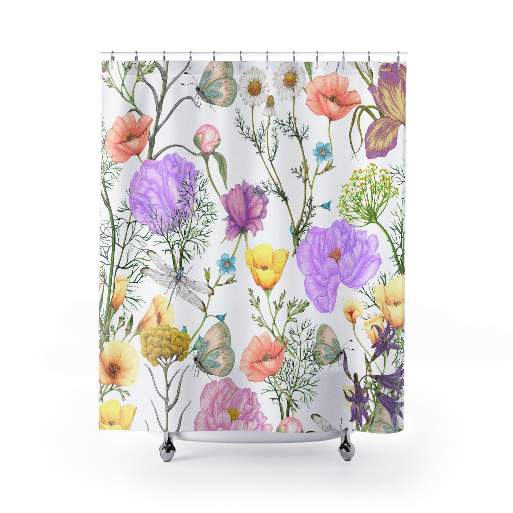 Kate McEnroe New York Bohemian Floral Butterfly and Dragonfly Shower Curtain Shower Curtains 71&quot; × 74&quot; 3549444206