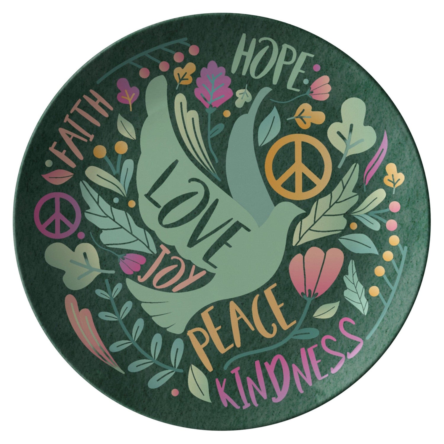 Kate McEnroe New York Boho Floral Dinner Plate, Peace Hope Faith Kindness Love Joy Decorative PlatePlatesP20 - FLO - JOY - 84