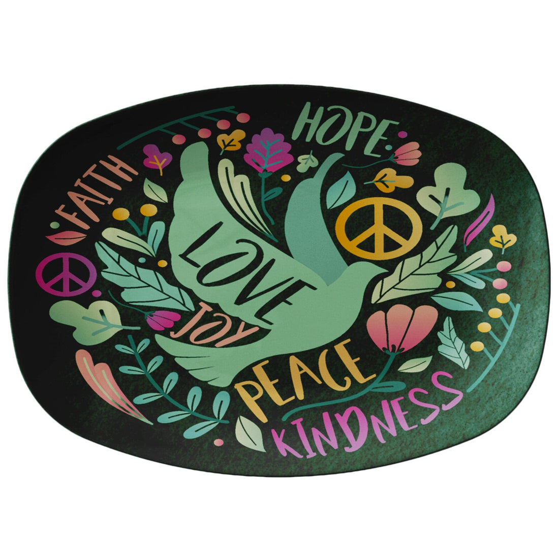 Kate McEnroe New York Boho Floral Serving Platter, Peace Hope Faith Kindness Love Joy Decorative Platter Serving Platters THE-FLO-GRE-59