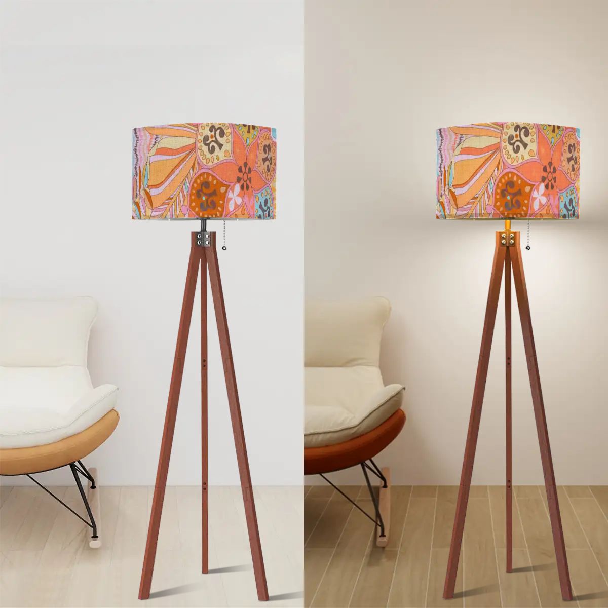 Kate McEnroe New York Boho Psychedelic Retro Floral Tripod Floor LampTripod Floor LampsMJfAudxHyG