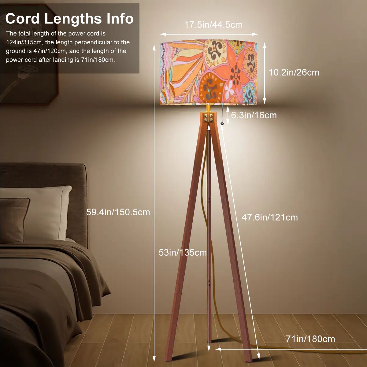 Kate McEnroe New York Boho Psychedelic Retro Floral Tripod Floor LampTripod Floor LampsMJfAudxHyG