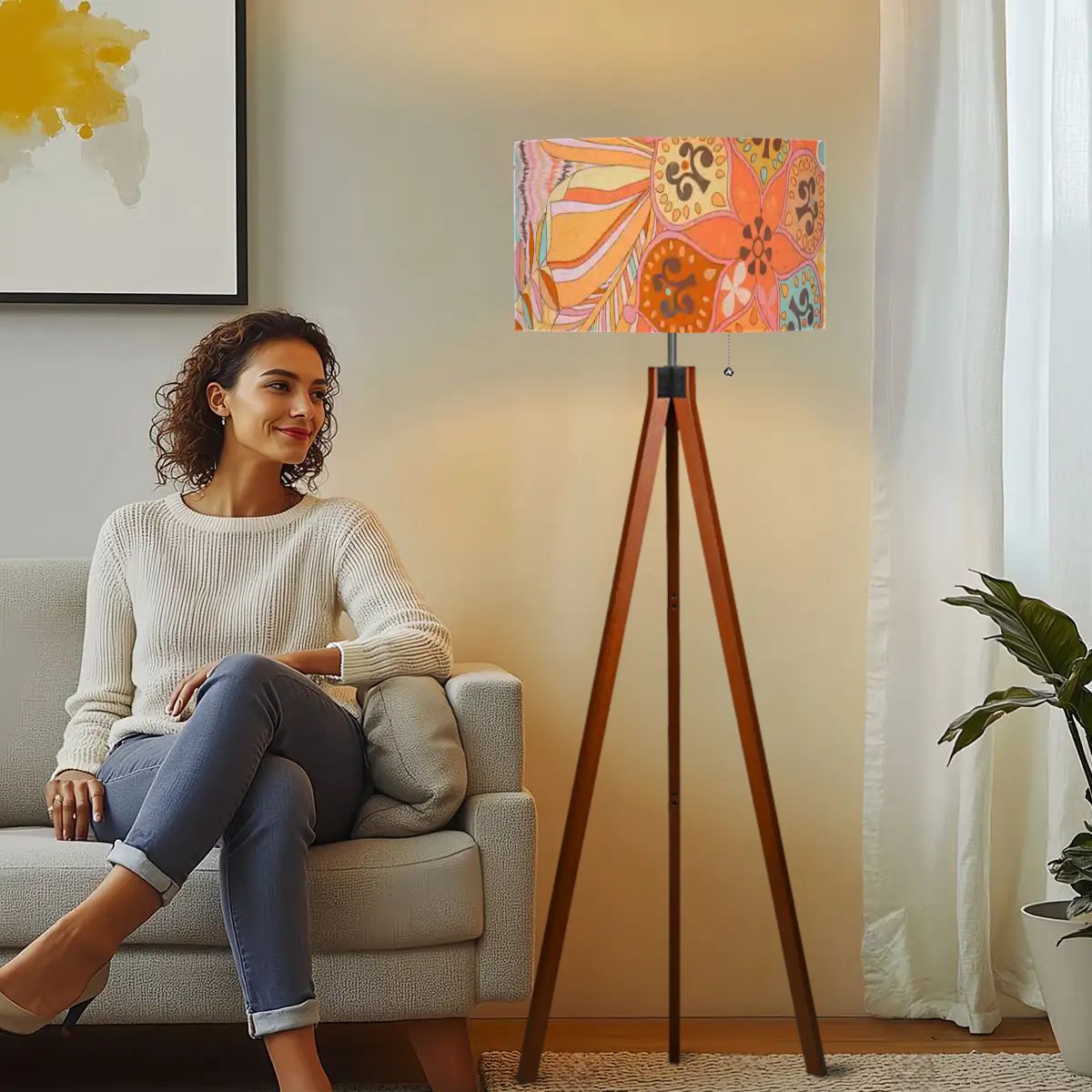 Kate McEnroe New York Boho Psychedelic Retro Floral Tripod Floor LampTripod Floor LampsMJfAudxHyG
